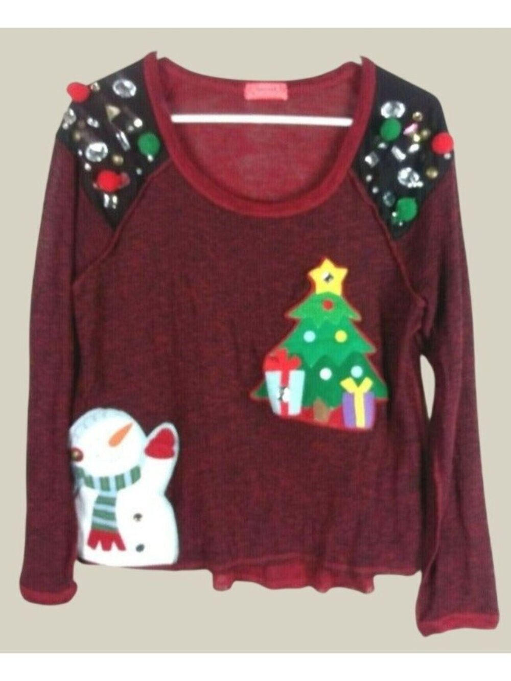 Spoiled 3D Embellished Marled Knit Ugly Christmas Sweater Womens Large Party